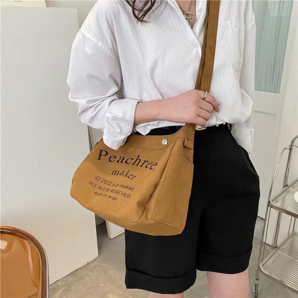 【พร้อมส่ง】miss bag fashion กระเป๋าผ้าสะพายข้างสะพายไหล่ ผ้าแคนวาสสำหรับผุ้หญิงสไตล์เกาหลี