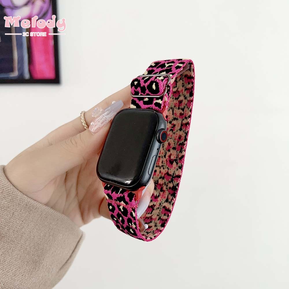 สายนาฬิกาข้อมือไนล่อน ลายเสือดาว สีรุ้ง ปรับได้ สําหรับ iwatch series 9 8 7 6 SE 5 4 49 45 44 42 41 40 38 มม.