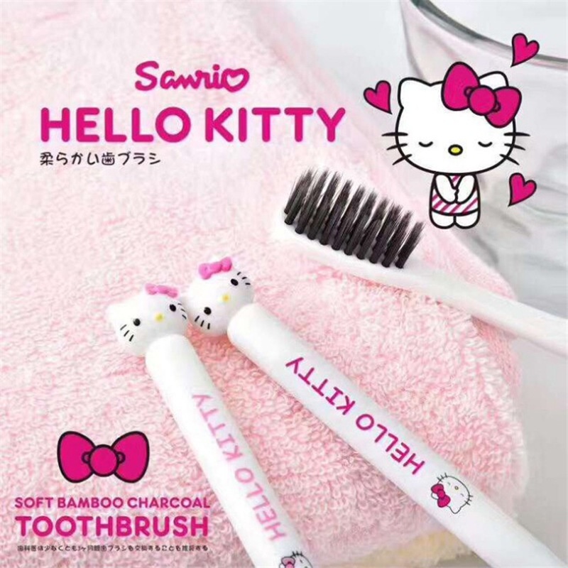 Kuromi Melody Cinnamon Dog Kitty แปรงสีฟัน ขนแปรงนุ่ม แปรงสีฟันซานริโอ้ ผู้ใหญ่ เส้นใยถ่านไม้ไผ่ อุปกรณ์อาบน้ํา แปรงทําความสะอาด เดินทาง แบบพกพา สําหรับเด็ก ผู้ใหญ่