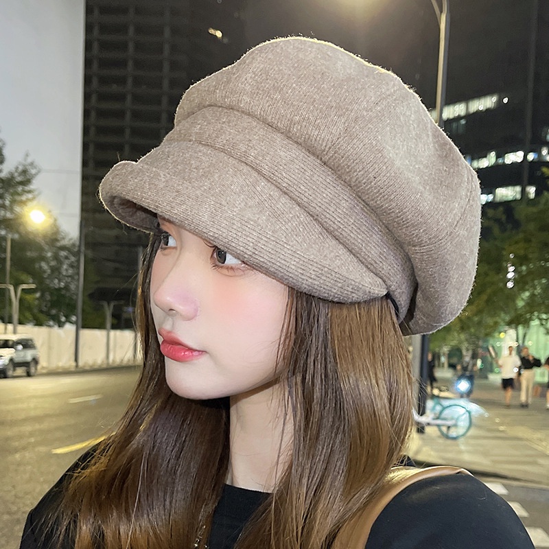 หมวกเบเร่ต์ ทรงแปดเหลี่ยม เข้ากับทุกการแต่งกาย แฟชั่นฤดูใบไม้ร่วง และฤดูหนาว สไตล์อังกฤษเรโทร