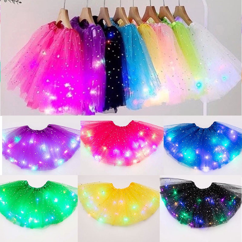 พร้อมส่ง✨ กระโปรงมีไฟ LED กระโปรงตาข่าย  TUTU เด็ก ผู้ใหญ่