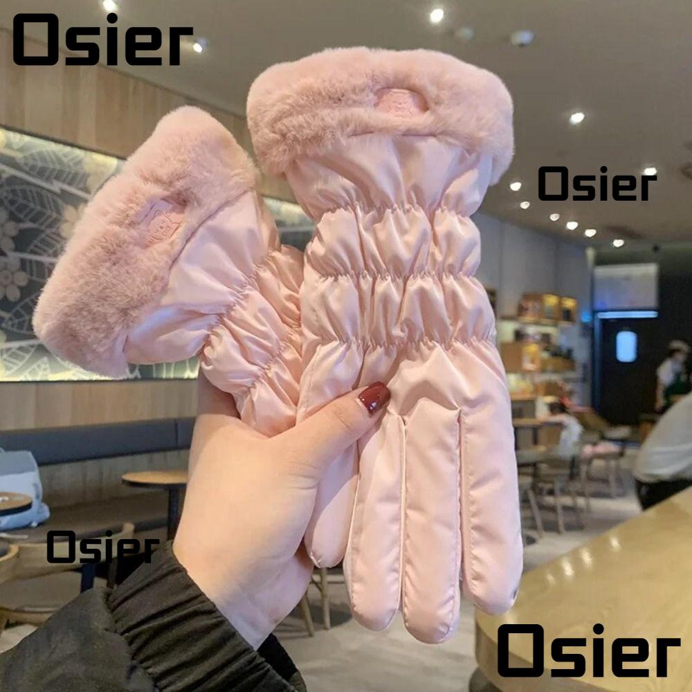 Osier1 ถุงมือผ้าฝ้าย ผ้าฟลีซ แบบหนา ให้ความอบอุ่น แฟชั่นฤดูหนาว สําหรับผู้หญิง