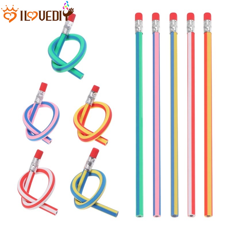 เครื่องมือวาดภาพ เขียนที่เรียบง่าย / ดินสอนุ่ม ยืดหยุ่น งอได้ สีสันสดใส พร้อมยางลบ / ดินสอนุ่ม งอได้ สีรุ้ง / อุปกรณ์การเรียน สํานักงาน / เครื่องเขียนนักเรียน สร้างสรรค์ /