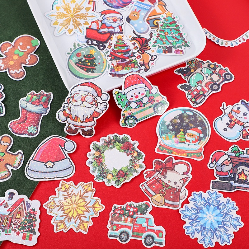 สติกเกอร์เลเซอร์ ลายซานตาคลอส 50 ชิ้น สําหรับตกแต่ง