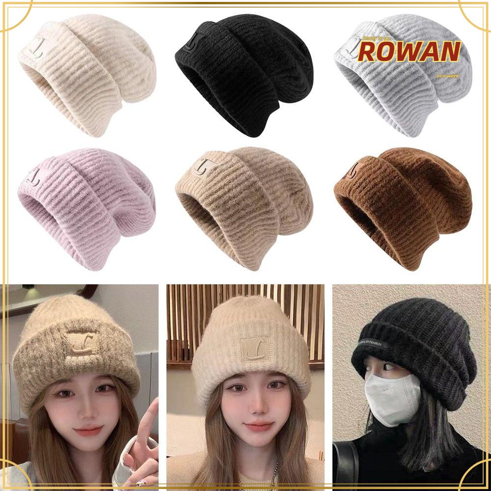 Rowans หมวกบีนนี่ ผ้าถัก กันลม สีพื้น อบอุ่น แฟชั่นสําหรับผู้หญิง