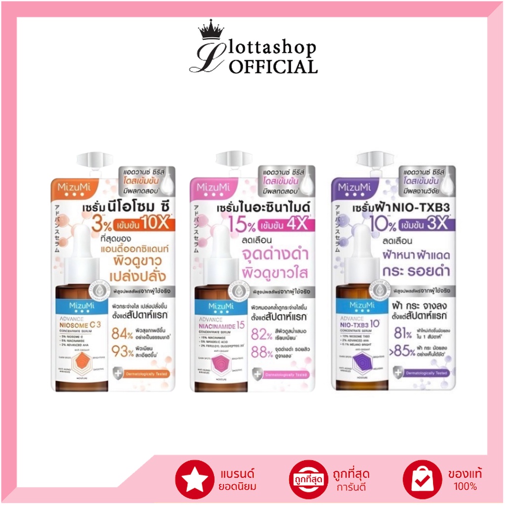 (ซอง) MizuMi Advance Niacinamide 15 / Nio-TXB3 / Niosome C Concentrate Serum มิซึมิ เซรั่มโดสสูง บำรุงผิวอย่างล้ำ