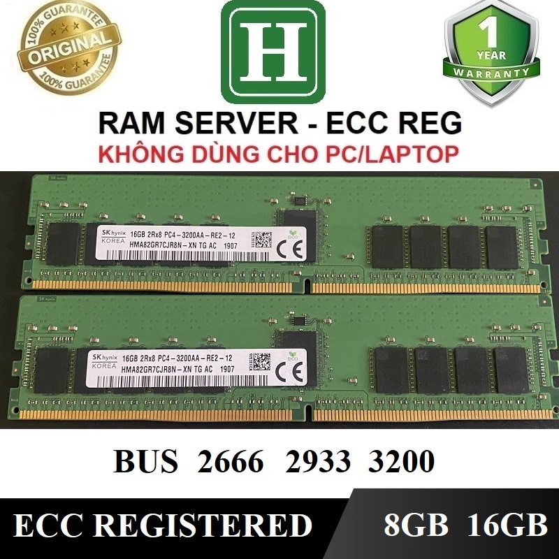 เซิร ์ ฟเวอร ์ ram DDR4 8GB, 16GB รถบัส 2133, 2400, 2660, 2933, 3200 ECC ลงทะเบียน, แท ้ zin ram