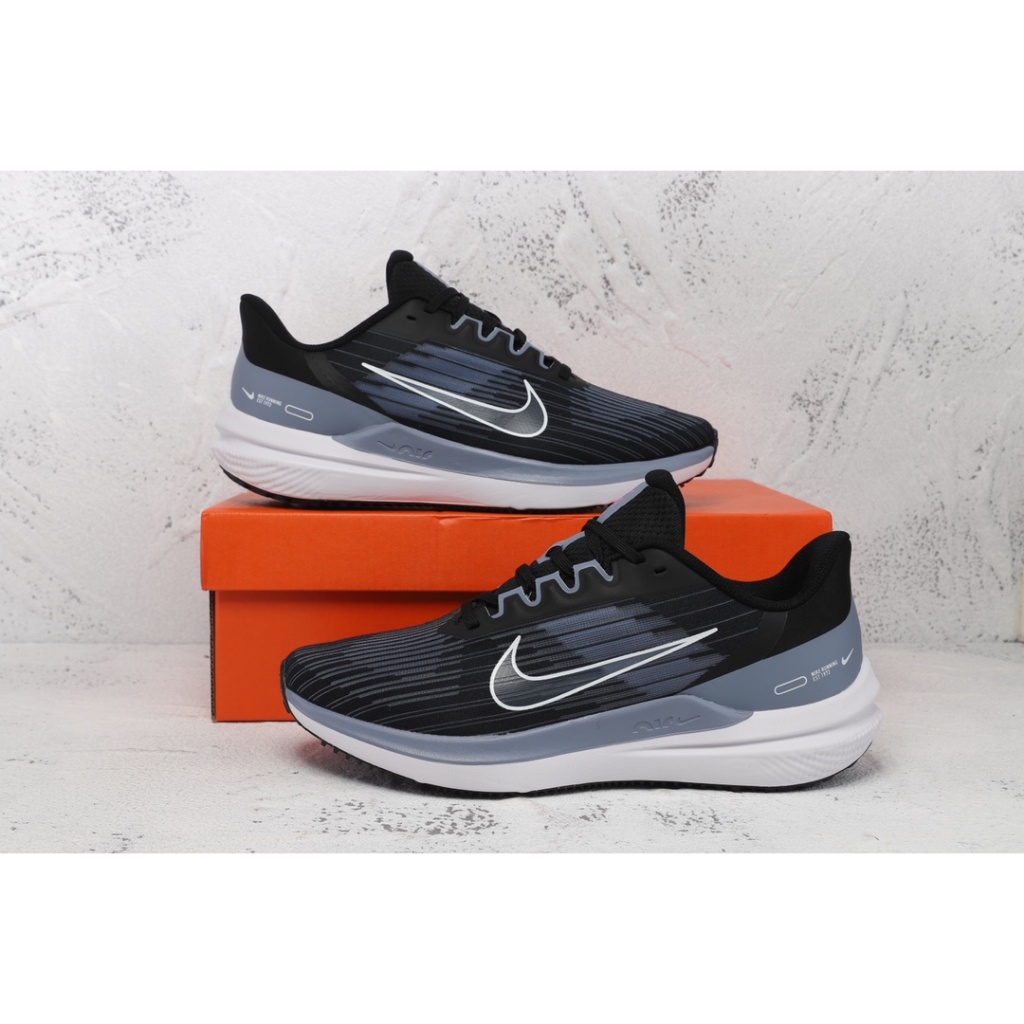 Free shipping Nike Air Zoom Winflo 9 สีดำ สีน้ำเงิน ระบายอากาศทนต่อการสึกหรอช็อกกีฬาลำลองวิ่งรองเท้าบาสเกตบอลแท้100%ผู้ช