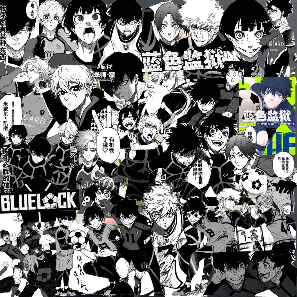 64Pcs/Set Blue Lock . Classical Black & White Series 02 Stickers DIY Fashion Decals Doodle Stickers