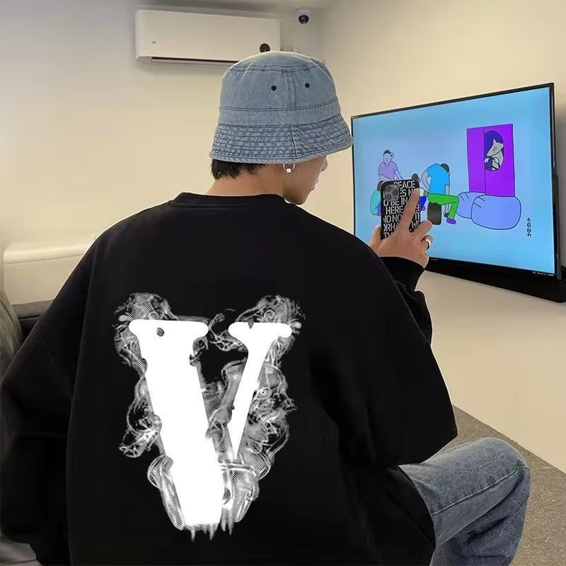 M-8xl American Simple Letter O-คอหลวมเสื้อขนาดใหญ่สําหรับชายแขนยาวลําลองอเนกประสงค์เสื้อสวมหัวสําหรั