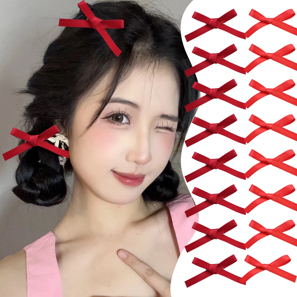 กิ๊บติดผม ริบบิ้นโบว์ สีแดงหวาน เครื่องประดับผม แฟชั่นเกาหลี สําหรับผู้หญิง / ปิ่นปักผม ขนาดเล็ก โบว์สีแดง หวาน / ปิ่นปักผม ปีใหม่ น่ารัก / เครื่องประดับผมยอดนิยม