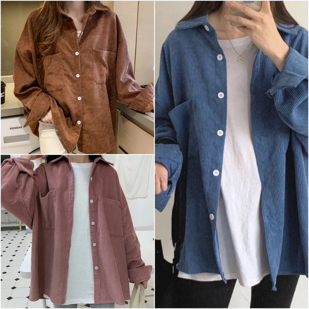 Ccute พร้อมส่ง เสื้อลูกฟูก เสื้อกันแดด กันหนาว เชิ้ตแขนยาว สีพื้นมินิมอล แฟชั่นเกาหลี