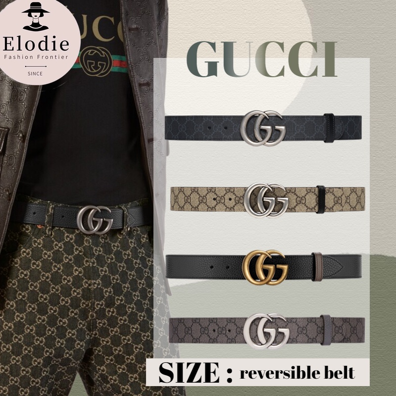 กุชชี่ แท้/Gucci Reversible leather belt with double G buckleเข็มขัด/belt