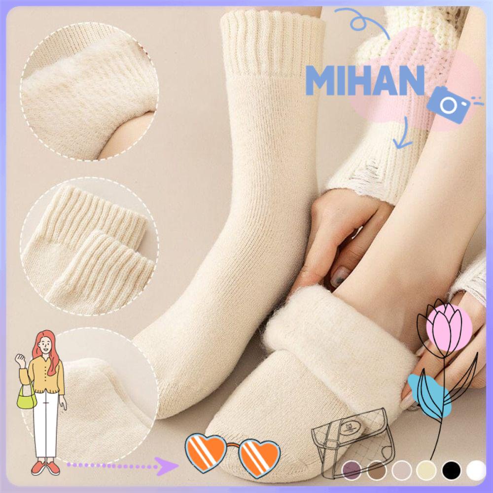 Mh ถุงเท้า ผ้าขนสัตว์ แคชเมียร์ โพลีเอสเตอร์ แบบหนา ไร้รอยต่อ ให้ความอบอุ่น สําหรับฤดูหนาว