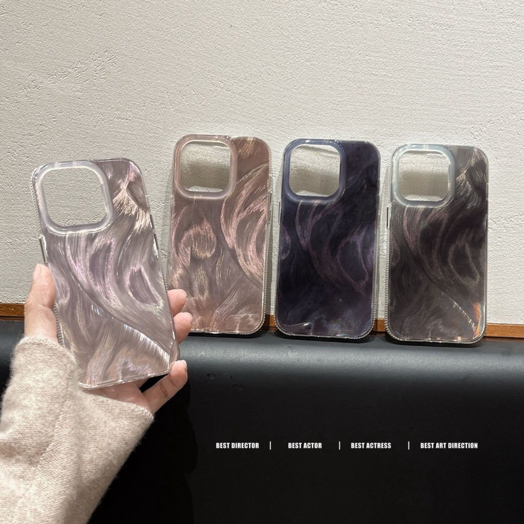 Ferrato หรูหรา Aurora Gradient สีน้ําตาลสีดําผ้ากอซรูปแบบเคสโทรศัพท์สําหรับ iPhone 15 pro max 14Promax 11 12 13 pro max คลุมทั้งหมดกันกระแทกผู้หญิงผู้ชายปลอก