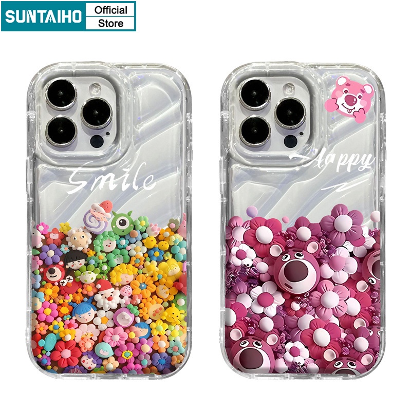 Suntaiho เคสไอโฟน เคสโทรศัพท์มือถือแบบนิ่ม TPU ใส กันกระแทก ลายการ์ตูนหมี สตรอเบอร์รี่ สําหรับ Iphone 15 14 13 12 11 Pro Max IP 7 8 Plus Iphon X XS XR Xs Max