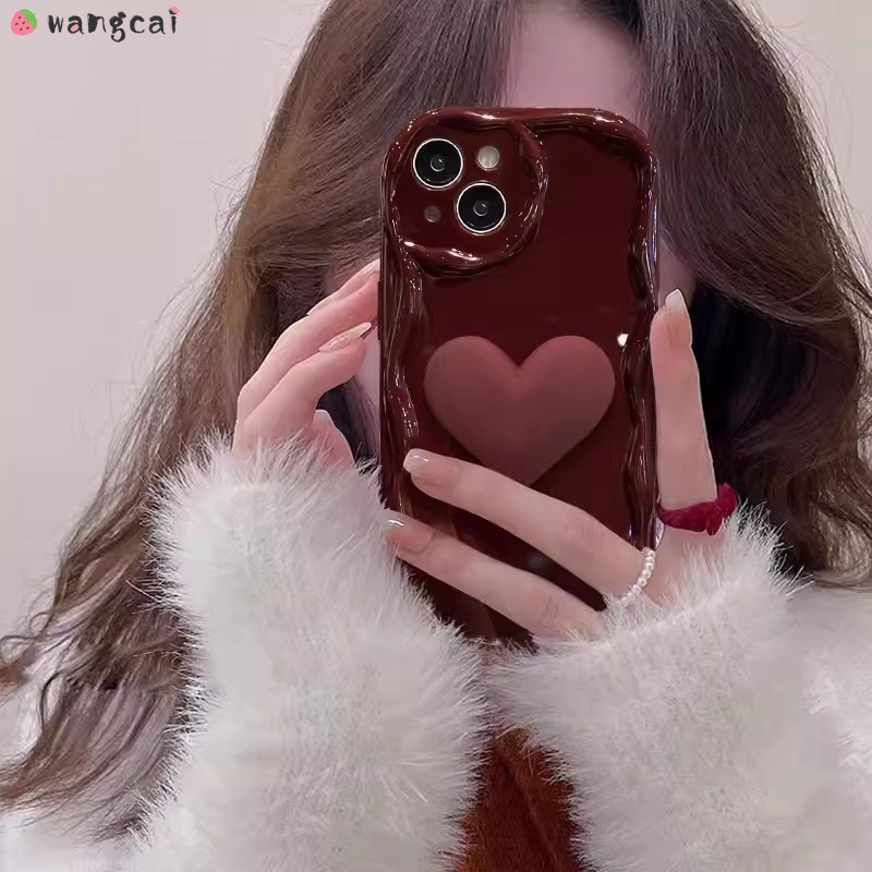เคสโทรศัพท์มือถือ ซิลิโคนนิ่ม ลายหัวใจ 3D สีไวน์แดง ขาว เรียบง่าย สําหรับ Huawei P60 P50 P40 P30 Mate 60 50 40 30 20 Pro Plus