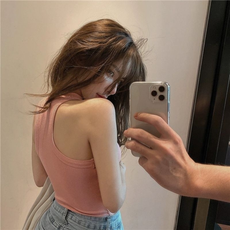 Mini shop🌸พร้อมส่ง🌸 (FYC013) เสื้อกล้ามรัดตัว มีฟองน้ำ โชว์หลังนิดๆ-H