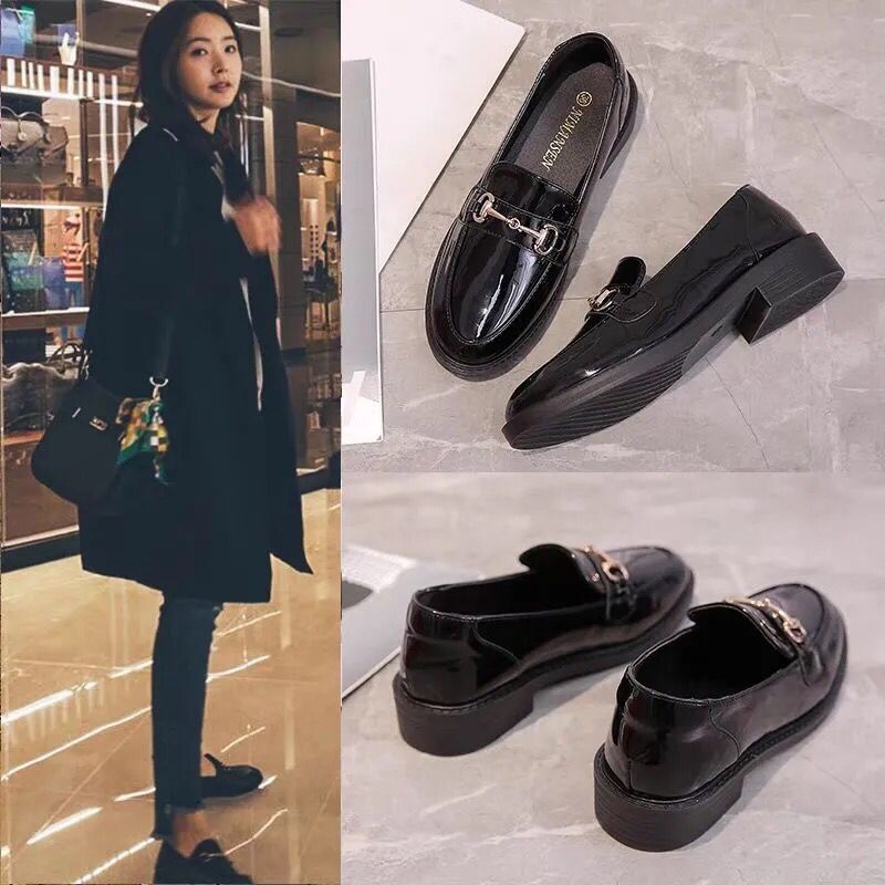 35-43 รองเท้าสตรีขนาดใหญ่ กันลื่น กันน้ำ พื้นนุ่ม ย้อนยุค สไตล์เกาหลี รองเท้าหนังผู้หญิง