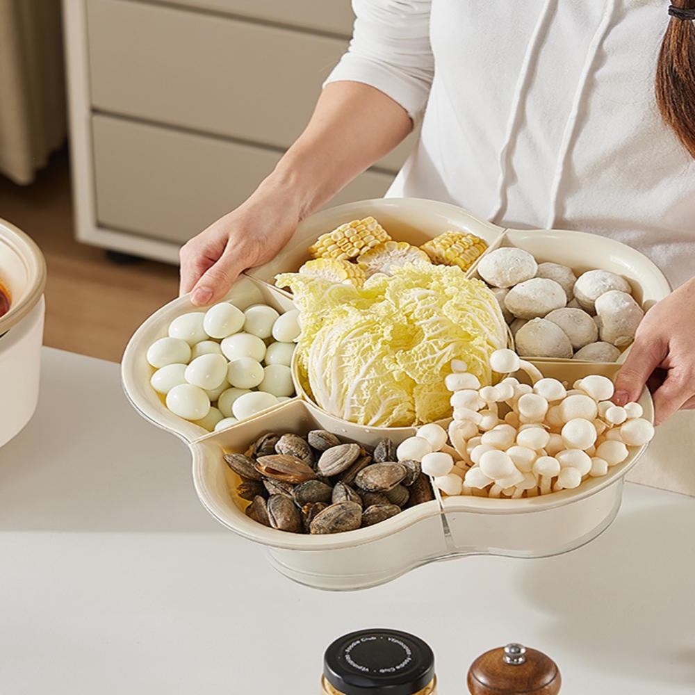 ตะกร้าผัก ทรงกลม ขนาดใหญ่พิเศษ แยกช่องได้ 6 ช่อง หมุนได้ ระบายน้ําได้ สําหรับห้องครัว - รูปที่ 7