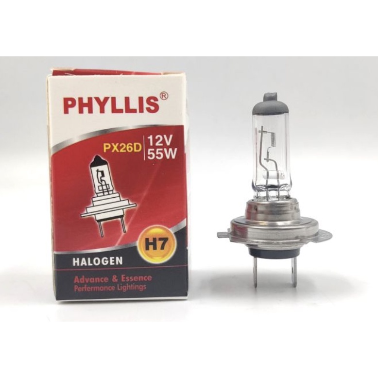 PHYLLIS หลอดไฟหน้ารถยนต์ ขั้ว H7 12V. 55W. ( 1 หลอด )