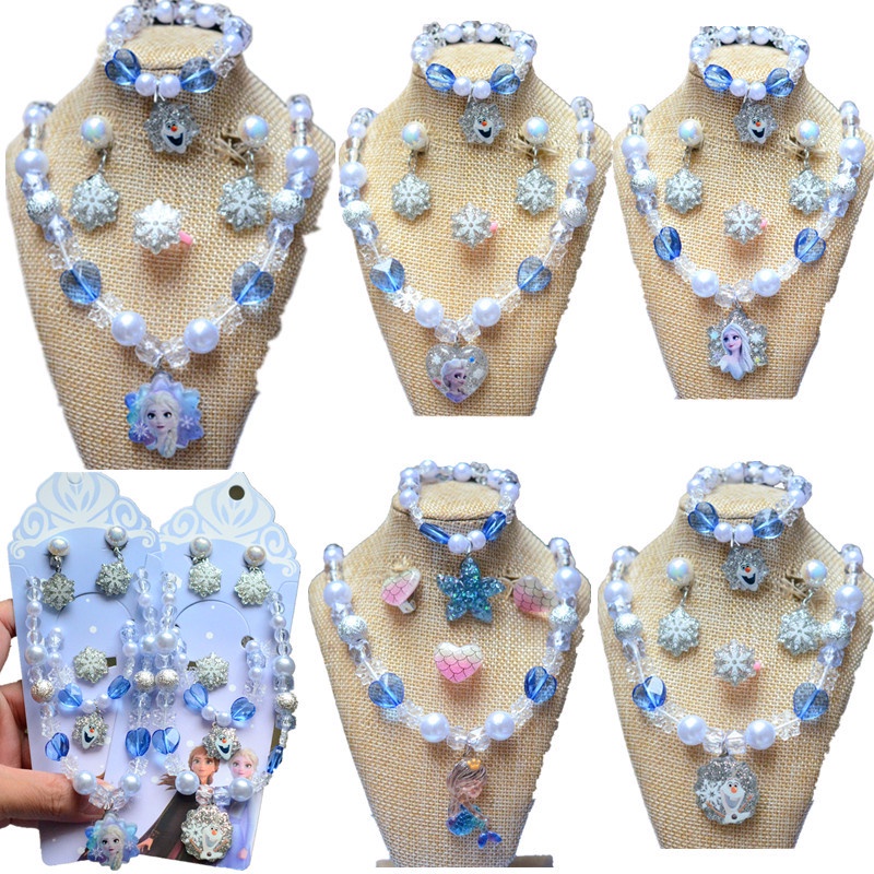 (ชุดละ 5 ชิ้น) สร้อยคอ สร้อยข้อมือ ลายการ์ตูนเจ้าหญิงเอลซ่า สําหรับเด็ก 5 ชิ้น