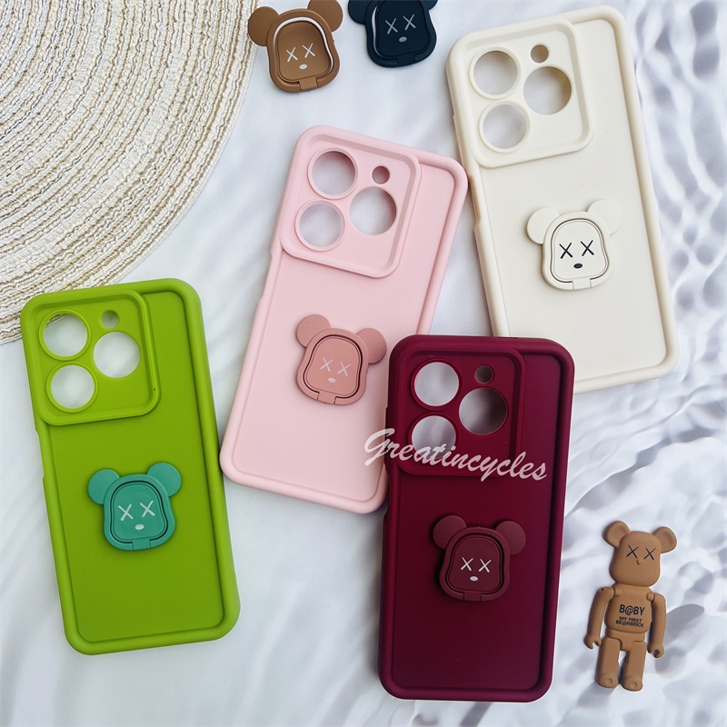 Tecno Spark 20 Pro 5G KJ8 4G KJ6 เคสสีลูกกวาด Macaron พร้อมแหวนหมีที่วางโทรศัพท์