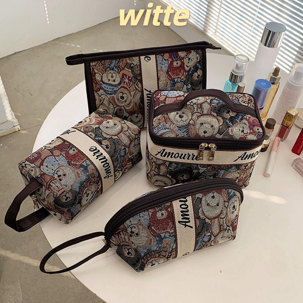 Witte กระเป๋าเครื่องสําอาง ขนาดใหญ่ จุของได้เยอะ แบบพกพา ลายการ์ตูนหมีน่ารัก น้ําหนักเบา เข้ากับทุกการแต่งกาย แฟชั่นสําหรับเดินทาง