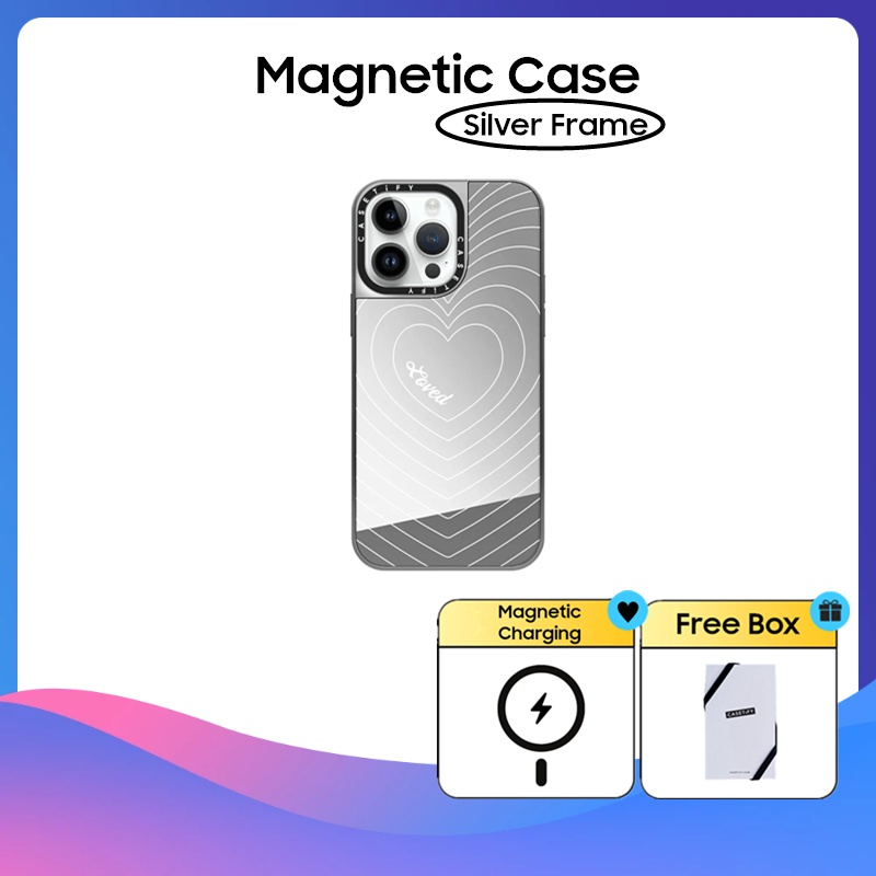 Casetify Silver Frame Loved Phone Heart by Quotes by Christie Mirror Hard Plastics Pc impact Case Cover สําหรับ iPhone 11 12 13 14 15 Pro Max