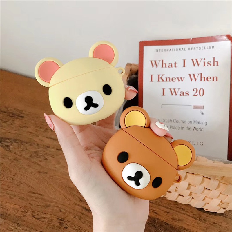 เคสหูฟังบลูทูธไร้สาย ซิลิโคนนิ่ม กันกระแทก ลายหมีน่ารัก 3D พร้อมแหวนขาตั้ง สําหรับ AirPods 1 2 3 Pro 2