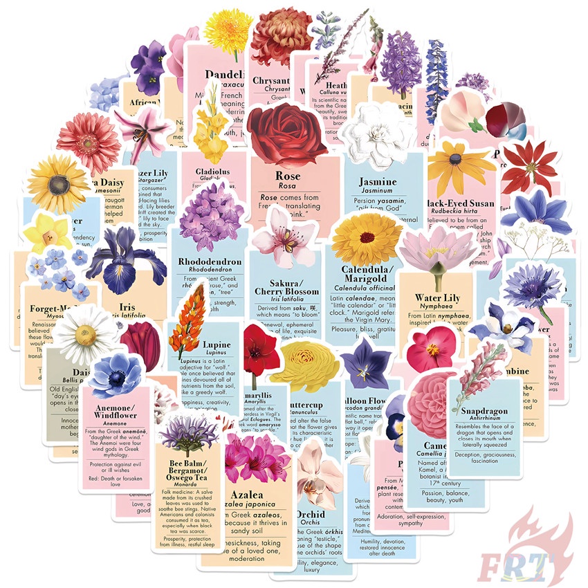 50Pcs/Set ❉ Flower Language Art Series 01 Stickers ❉ Waterproof DIY Decals Doodle Stickers