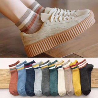 ถุงเท้าข้อสั้น ถุงเท้าสีพื้น 10สี ข้อคาดสี ถุงเท้าแฟชั่น เรี…