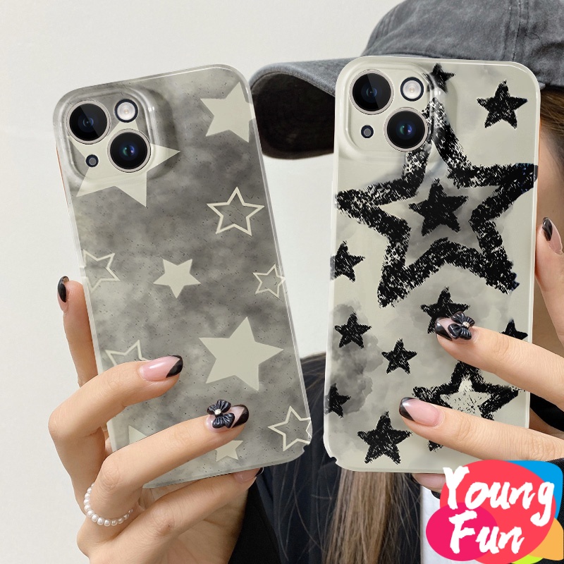 เคสโทรศัพท์มือถือแบบนิ่ม TPU กันกระแทก กันรอยกล้อง ลายดาวเรียบง่าย สีดําวาว สําหรับ Vivo Y21E Y20 Y17 Y15A Y16 Y1s Vivo Y22 Y51 2020 Y95 Y19 Y50 V25e Y02 V25 Y35 V20 V25 V23 Pro