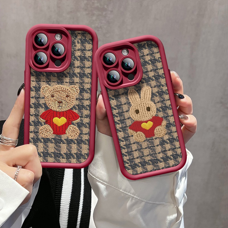 เคส iphone hone 11 12 13 14 15 plus Pro Max iphoneX Xr Xs Max 7 8 6s น่ารักขนสัตว์หมีเต็มแพคเกจเลนส์ซิลิโคนอ่อนนุ่มเคสโทรศัพท์