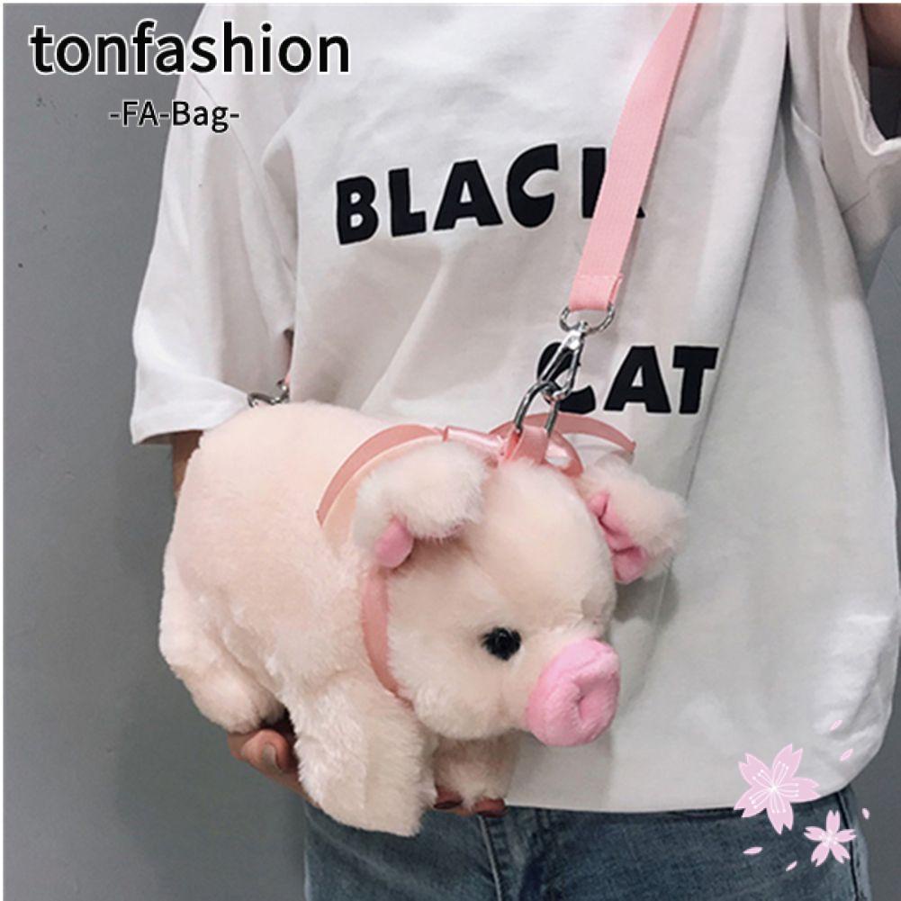 Tonfashion กระเป๋าถือ กระเป๋าสะพายไหล่ ผ้ากํามะหยี่ขนนิ่ม ลายหมู สีชมพู สําหรับใส่โทรศัพท์มือถือ