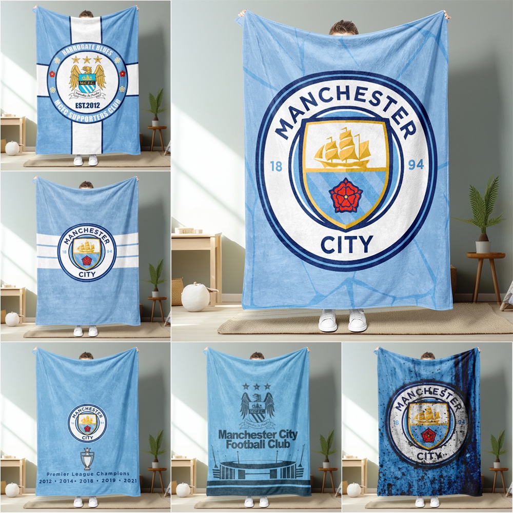 ผ้าห่มสักหลาด พิมพ์ลายโลโก้ Manchester City FC เหมาะกับของขวัญ สําหรับคน