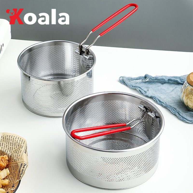 KOALA ตะกร้าทอดกรอบทอดสแตนเลส กระชอนสำหรับต้มผงร้อนตะกร้าทอดไก่เชิงพาณิชย์ตะกร้าใส่อาหารว่างตะกร้าวัสดุฮาโลเจนตะกร้าทอด