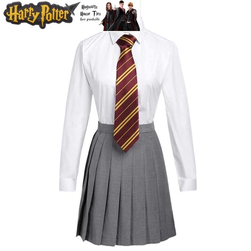 ชุดยูนิฟอร์มเครื่องแบบนักเรียน กระโปรงพลีท สีเทา ลาย Harry Potter Slytherin Hufflepuff Ravenclaw สําหรับเด็ก และผู้ใหญ่