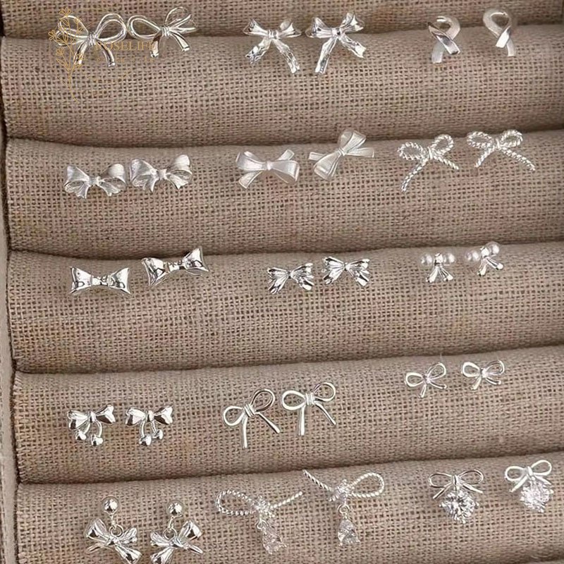 Roselife เกาหลี Minimalist S925 เงิน Tiny Bow Stud ต่างหูสําหรับผู้หญิงสาว Hypoallergenic Bowknot เจาะหูเครื่องประดับอุปกรณ์เสริม
