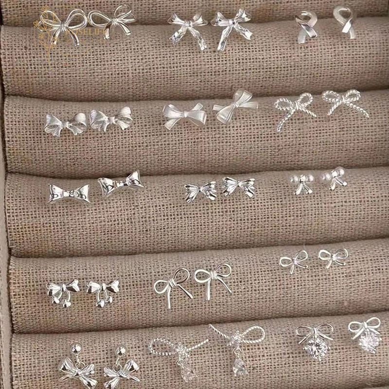 Roselife เกาหลี Minimalist S925 เงิน Tiny Bow Stud ต่างหูสําหรับผู้หญิงสาว Hypoallergenic Bowknot เจาะหูเครื่องประดับอุปกรณ์เสริม