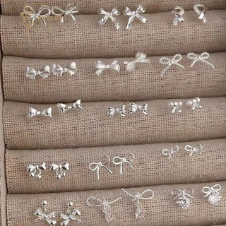 Roselife เกาหลี Minimalist S925 เงิน Tiny Bow Stud ต่างหูสําหรับผู้หญิงสาว Hypoallergenic Bowknot เจาะหูเครื่องประดับอุปกรณ์เสริม