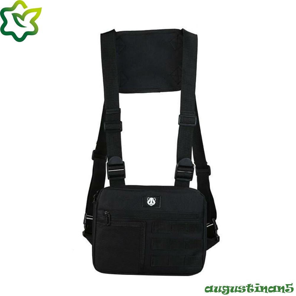 Augustinan Man S เสื้อกั๊กกระเป๋า,สายรัดปรับได้อเนกประสงค์คู่ไหล่กระเป๋า,แฟชั่นขนาดใหญ่ความจุ Hip Hop Oxford ผ้าข้อความ Crossbody กระเป๋าทุกวัน