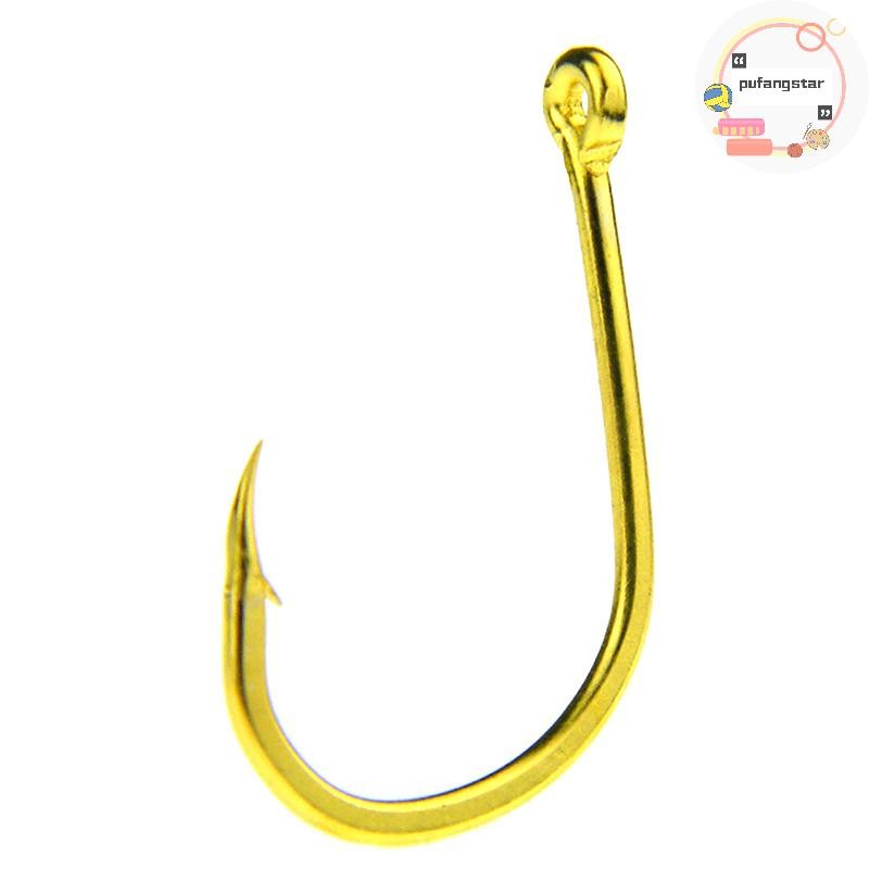 Pufangstar 100 ชิ้นกล่องสีทองแหวนหลอด Pay Iseini ตะขอ Barbed เหล็กคาร์บอนสูงตะขอตกปลาทะเล TH