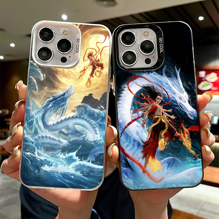 🔥COD🔥เคส iphone 11 13 pro 16 12 14 15 Pro MAX 14 15 16 Plus X XR XSMAX SE 8 7Plus เคสโทรศัพท์ลายการ์ตูน เนจาปะทะมังกร