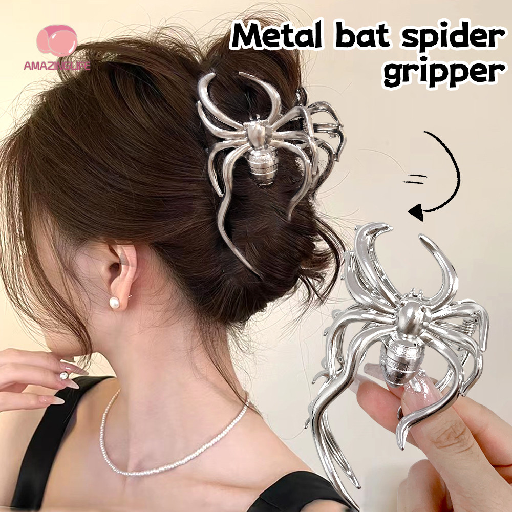 สีทึบ Gothic Spider/Bat กิ๊บติดผมรูปเล็บโลหะ - เครื่องประดับสร้างสรรค์ปาร์ตี้ฮาโลวีน