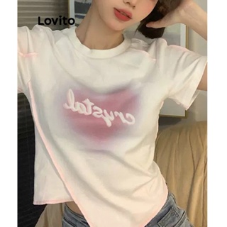 Lovito เสื้อยืดลําลอง ทรงอสมมาตร ลายหัวใจ สําหรับผู้หญิง LNE21083 (สีขาว)