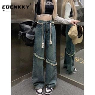 EOENKKY  กางเกงขายาว กางเกงยีสน์ผู้หญิง ทรงหลวม ๆ ตรง Retro Hip Hop Pants 2023 NEW Style  ทันสมัย Chic ins รุ่นใหม่ A27L0F2 36Z230909