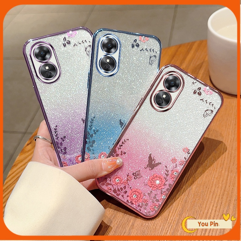 เคสโทรศัพท์มือถือ ประดับกลิตเตอร์ ไล่โทนสี สําหรับ Oppo A17 A58 A78 A17K Reno 8T 5G 4G 10 A57 2022 A16K A96 A95 A74 A76 A16 F11 Pro A94 Reno 7Z 6Z 5 7 A16E 2022