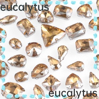 Eucalytus1 พลอยเทียม แบบแก้ว หลังแบน คละแบบ สําหรับเย็บติดพลอยเทียม แก้วแชมเปญ 50 ชิ้น