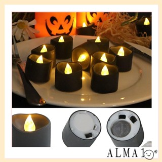 Alma เทียนไฟฟ้า LED พลาสติก แบบพกพา ไร้ควัน สีดํา 12 ชิ้น